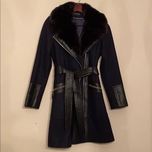 Via Spiga Faux Leather & Wool Coat